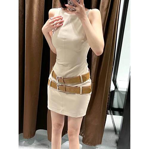 柜319！纯欲风双腰带无袖连衣裙