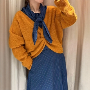 2893201 香橙配色背部结饰设计休闲小众针织衫 ZA外贸出口女装 新品