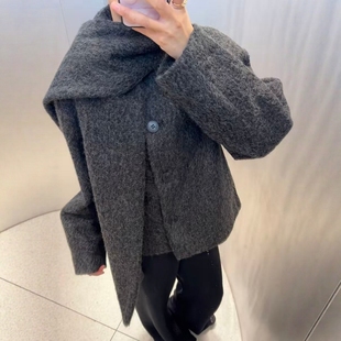 圈圈呢配围巾大衣 ZA外贸出口女装 穿搭高级感短款 美式 6318295 新款