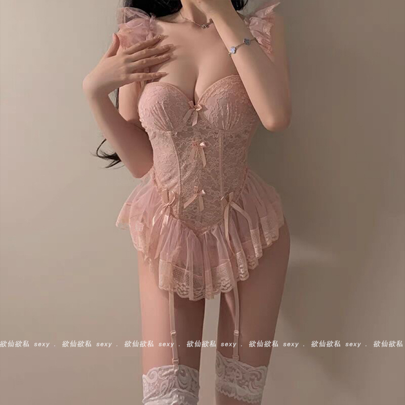 带胸垫性感睡衣大胸鱼骨胸衣蕾丝小胸聚拢私房诱惑大码qqny睡裙