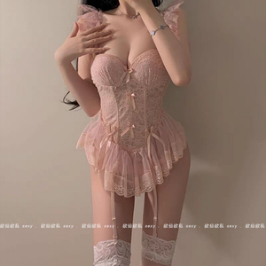 带胸垫性感睡衣大胸鱼骨胸衣蕾丝小胸聚拢私房诱惑大码qqny睡裙