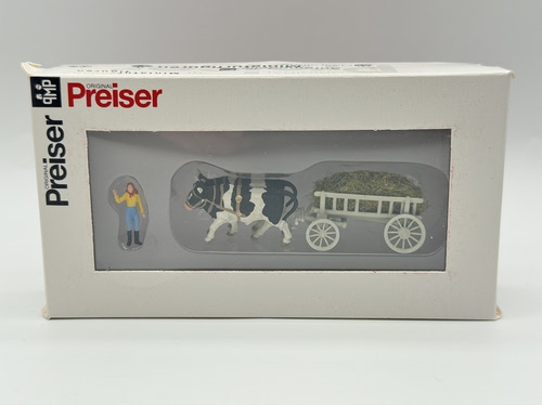 preiser小人微缩微距场景模型1:87HO微观小人道具30472 拖草牛车