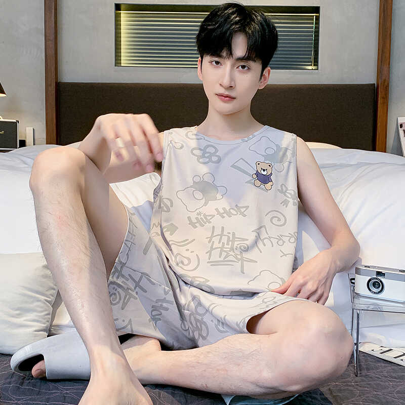 俞兆林睡衣男夏季纯棉背心短裤青少年薄款男士夏天卡通家居服套装