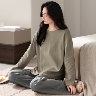 2025年睡衣女春秋款纯棉长袖长裤秋冬季宽松简约风女士家居服套装