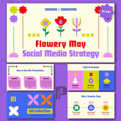 【Flowery May】矢量小花元素清新唯美简约PPT模板