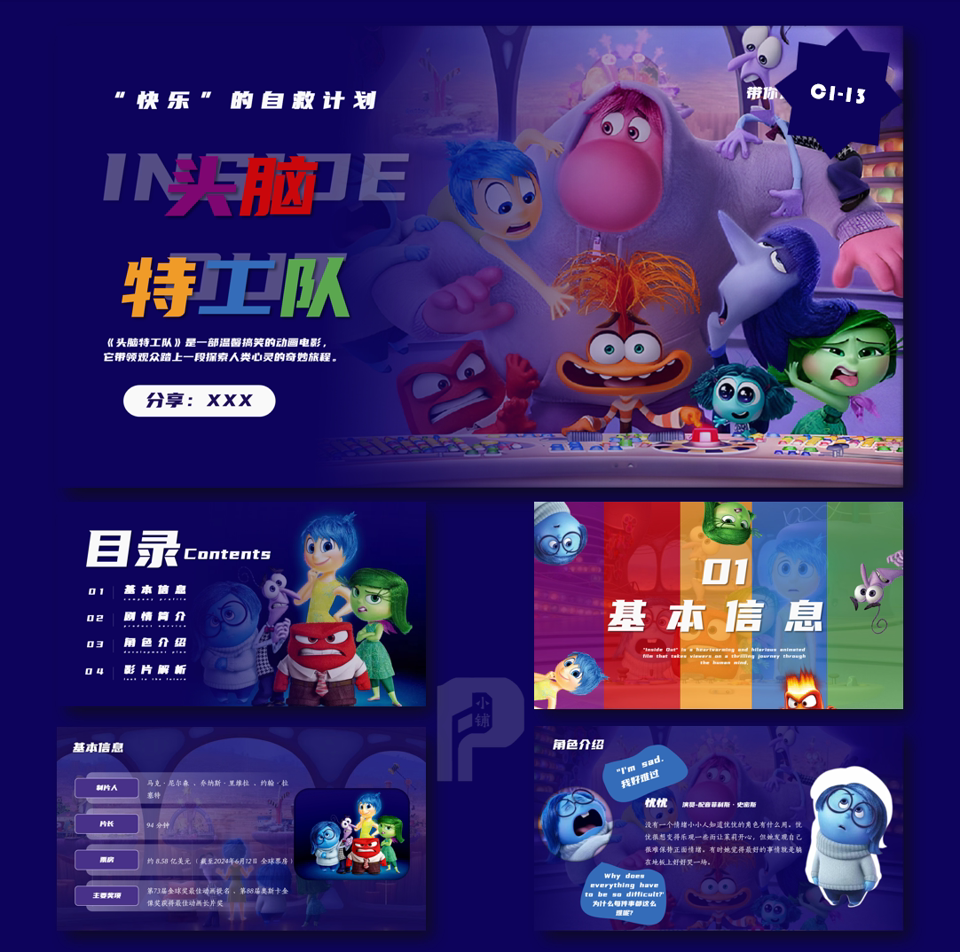 【头脑特工队】经典动画作品影视PPT设计