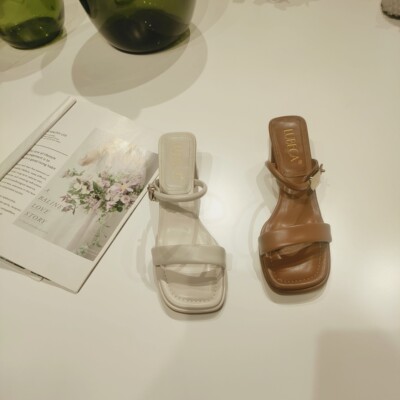 路贝佳女鞋方头粗跟一字带凉鞋L24341D-23