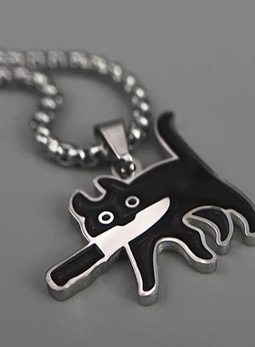 不锈钢卡通小刀猫咪项链可爱日系女潮酷个性情侣项链饰品