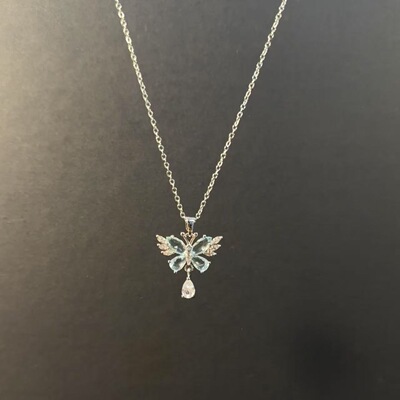 Vintage冰蓝蝴蝶项链小众百搭