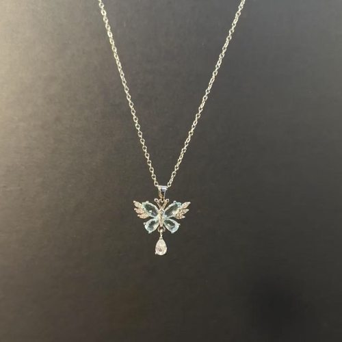 Vintage冰蓝蝴蝶项链小众百搭