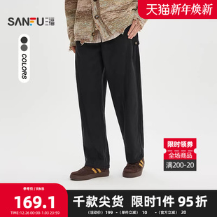 宽松直筒裤 扣袢抽绳橡筋腰休闲裤 子513107 男士 三福2025冬季
