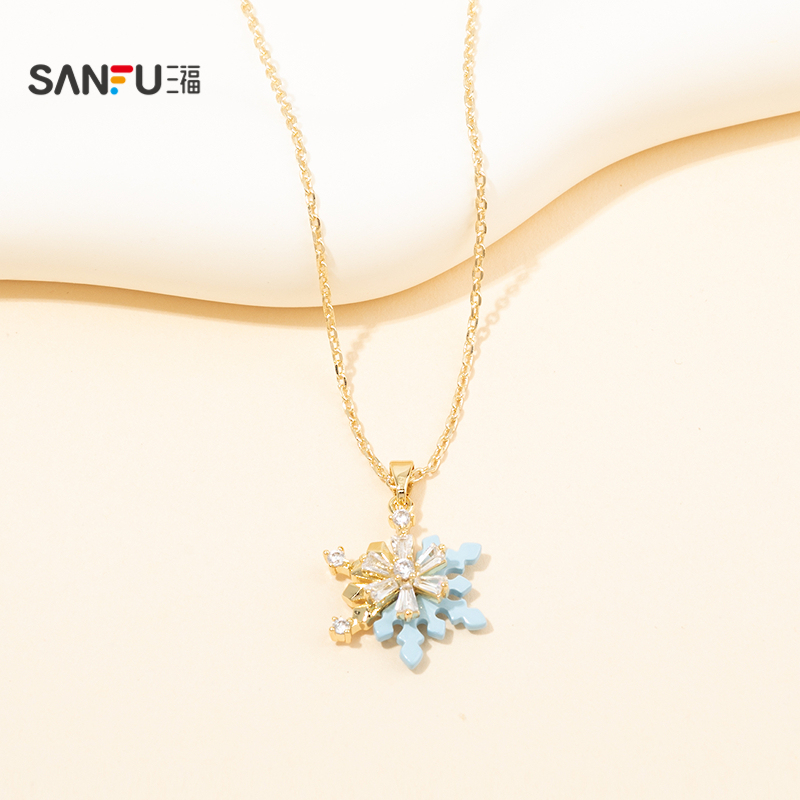 三福都市初雪降临雪落短项链单条 时尚浪漫首饰配饰链条850691