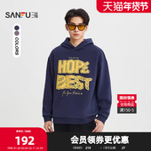 贴布抓毛重磅卫衣 三福2026春季 男士 街潮英文刺绣上衣516678