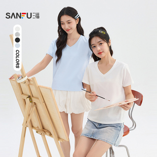 515564 休闲合身上衣女装 三福短T恤2026夏季 V领设计简约时尚