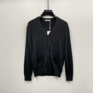 特惠Karl Lagerfeld 卡尔老佛爷logo字母烫钻男士羊毛针织开衫