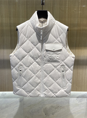 现货CNC男装 25秋冬logo字母浮雕印花男士白色菱格羽绒马甲