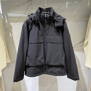 现货Karl Lagerfeld 25秋冬手臂金属logo字母装饰男士连帽羽绒服