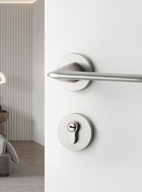 银色卧室门锁室内门把手磁吸静音房间木门锁镍拉丝家用分体房门锁