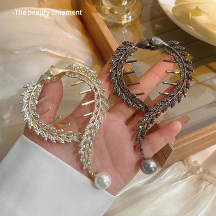 2023年新款麦穗珍珠高马尾丸子扣发夹感后脑勺盘发固定女