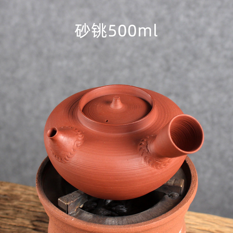 潮州手拉砂铫壶纯手工日式侧把煮茶壶陶壶烧水薄胎玉书煨红泥清泉