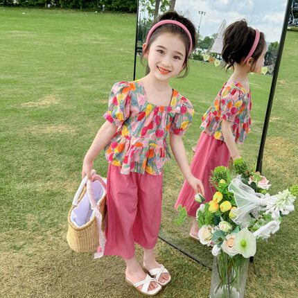 8090年代怀旧服装儿童花衬衫复古港风童装走秀演出服女童穿搭套装