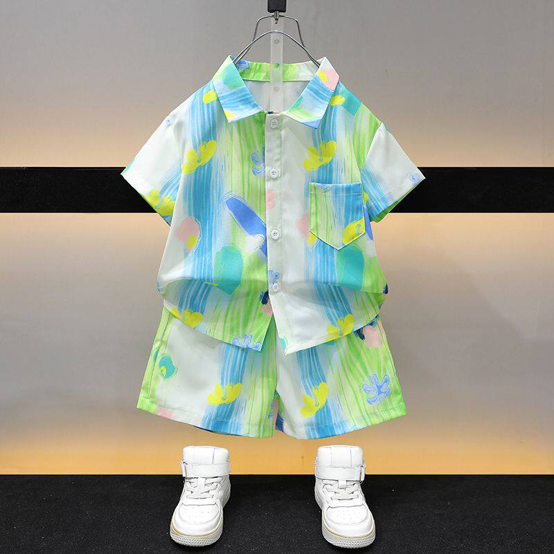 男童2026新款夏季套装花衬衫套装