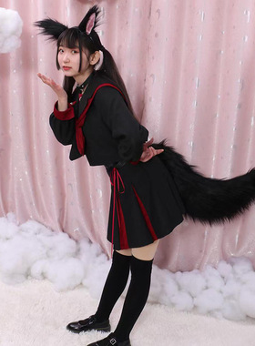 万圣节cos狼尾大号手作毛绒兽耳兽尾cosplay饰品道具尼克狐狸尾巴