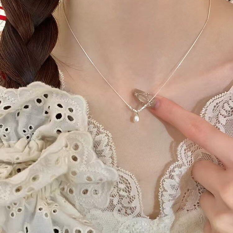s925镀银天然珍珠碎银子项链2025新款爆款女新轻奢小众锁骨链配饰