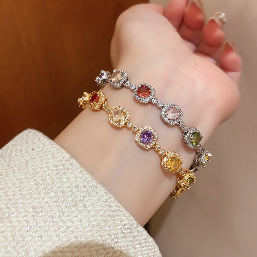 电镀锆石方形卡扣手链女轻奢
