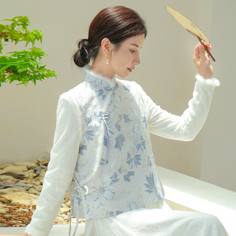 新中式女装改良唐装夹棉提花马甲