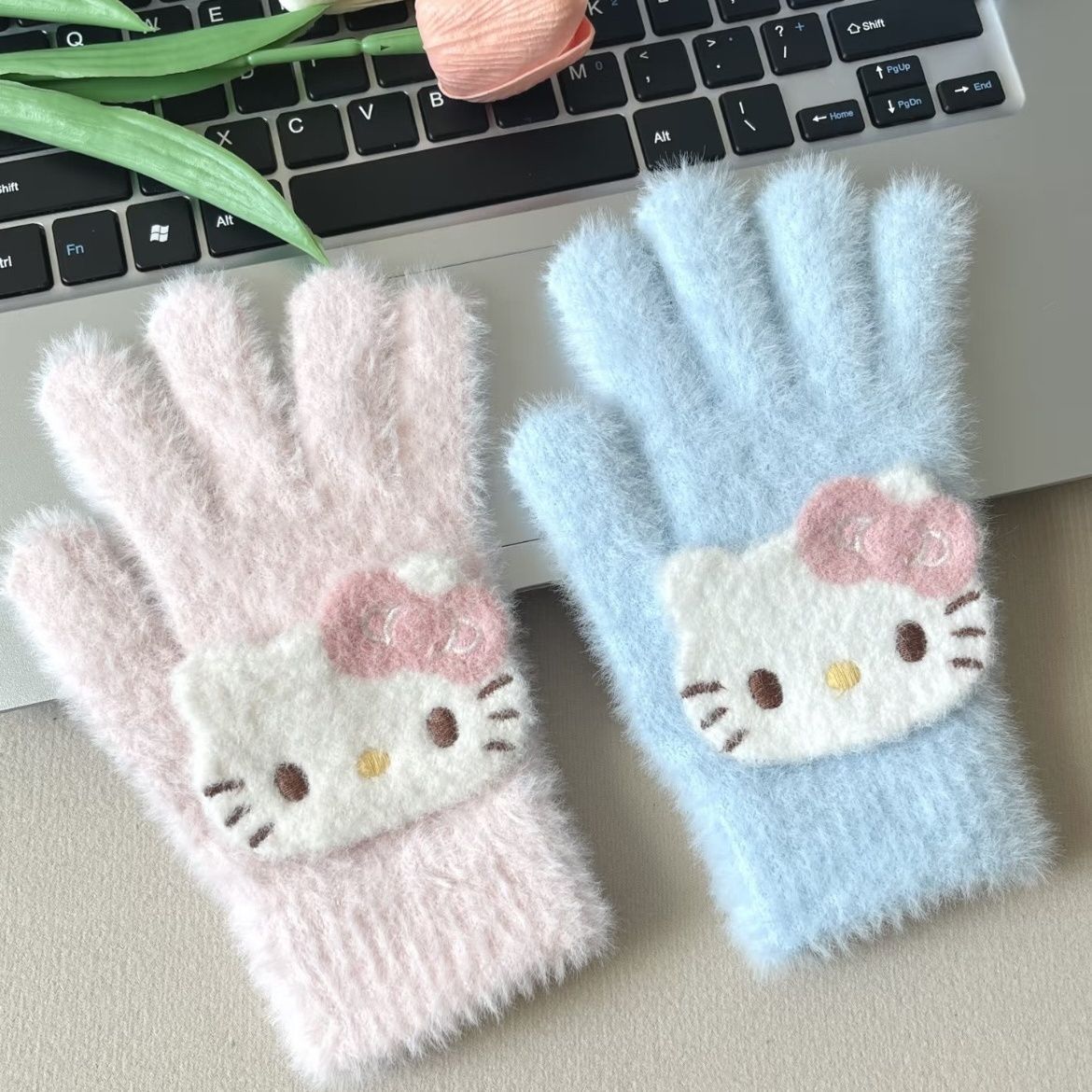 可爱kitty骑行五指手套女冬季少女心电动车女生冬天保暖防寒防风