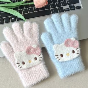 可爱kitty骑行五指手套女冬季少女心电动车女生冬天保暖防寒防风