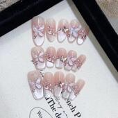 秋冬裸色猫眼 美甲中长款 花蝶幽梦 纯手工穿戴甲定制高级感短款