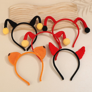 韩版可爱针织发箍小恶魔手工钩织女生洗脸发箍外出街拍装饰头饰