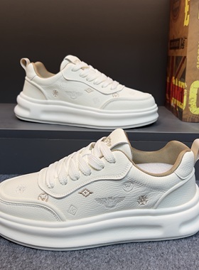 FATP男鞋秋冬皮新款百搭厚底超轻小白鞋男增高软底学生跑步运动鞋