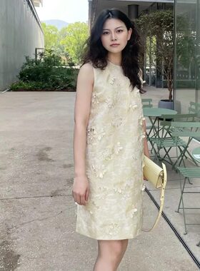 江南家缎面提花宫廷风连衣裙