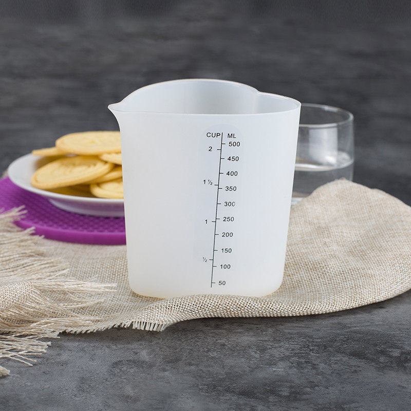 南西食品级烘焙爱心带刻度硅胶量杯500ml耐热耐高温烘培软量杯