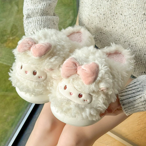 2025新款家居小绵羊拖鞋冬季棉拖鞋冬季居家保暖毛绒防滑外穿拖鞋