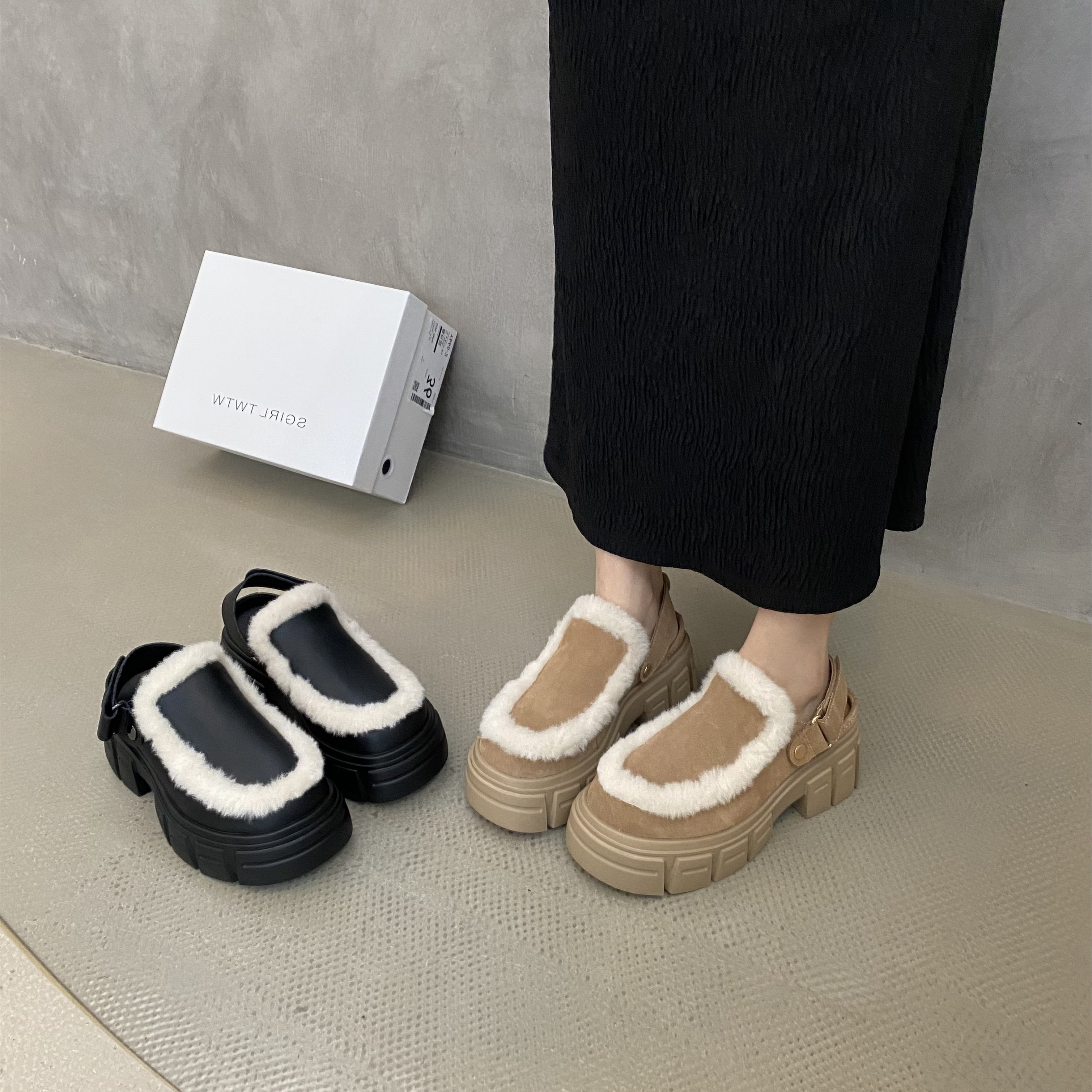 SGIRL TWTW小个子厚底增高毛毛半拖女2025秋季韩版一脚蹬穆勒鞋子