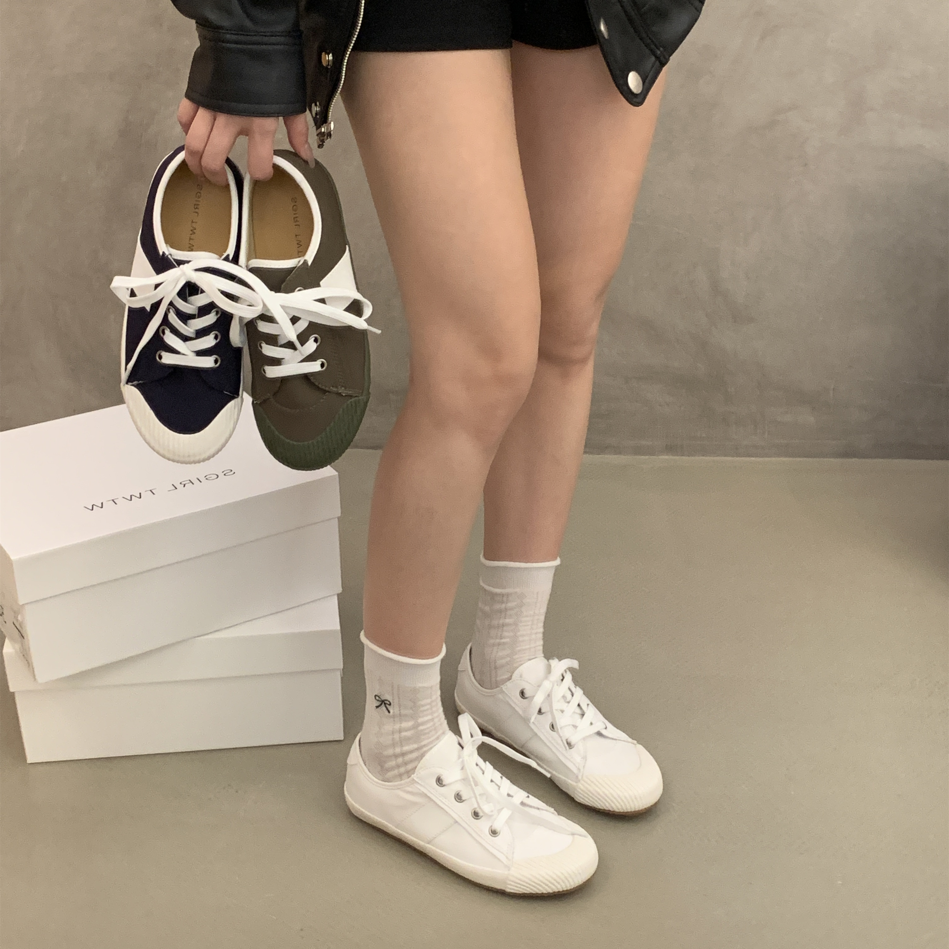 SGIRL TWTW韩版复古德训鞋女2025新款圆头丑萌平底休闲薄底阿甘鞋