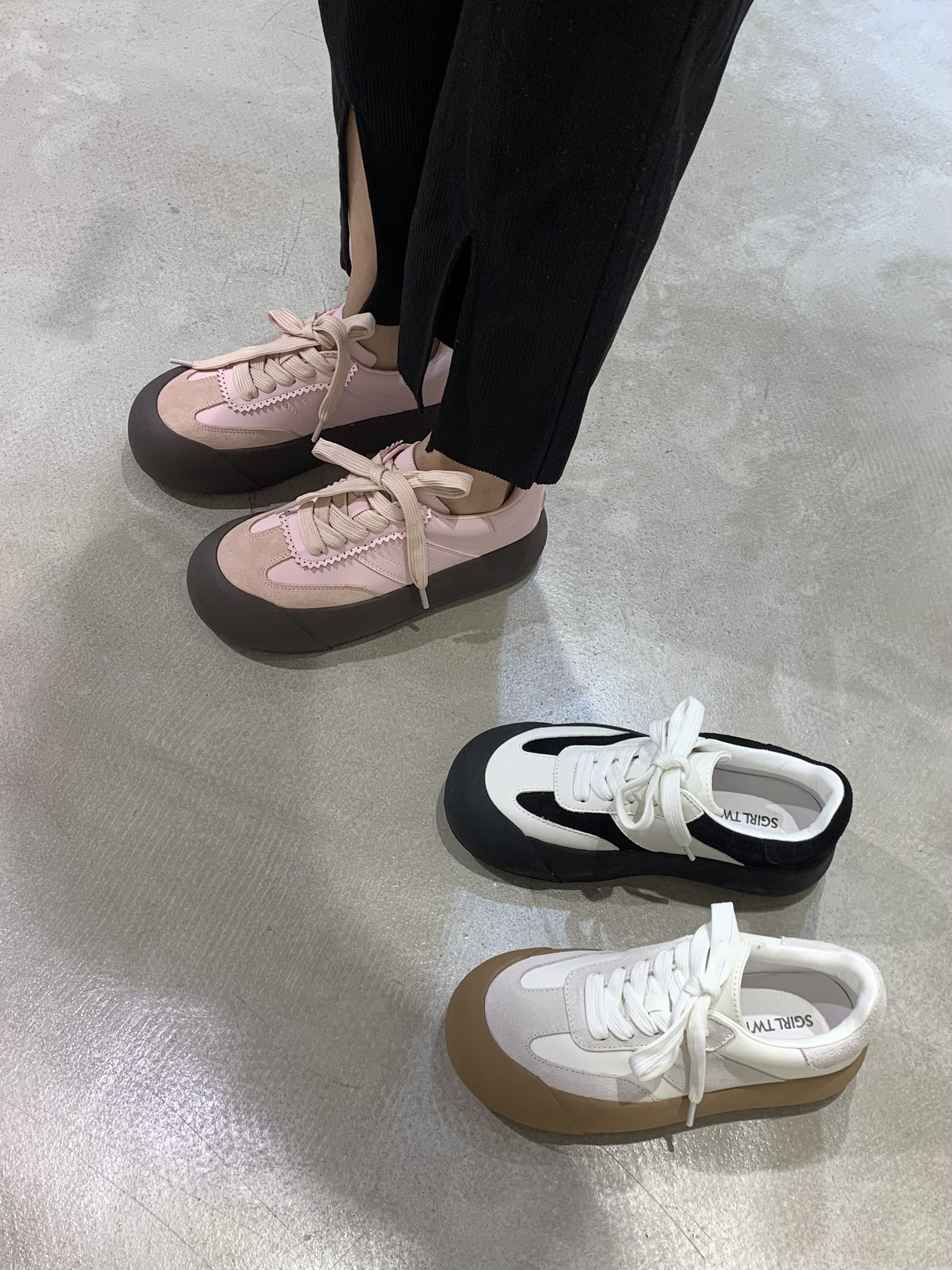 SGIRLTWTW韩版松糕底圆头休闲鞋