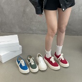 女防滑透气圆头平底休闲百搭板鞋 SGIRL TWTW红色厚底系带帆布鞋 潮