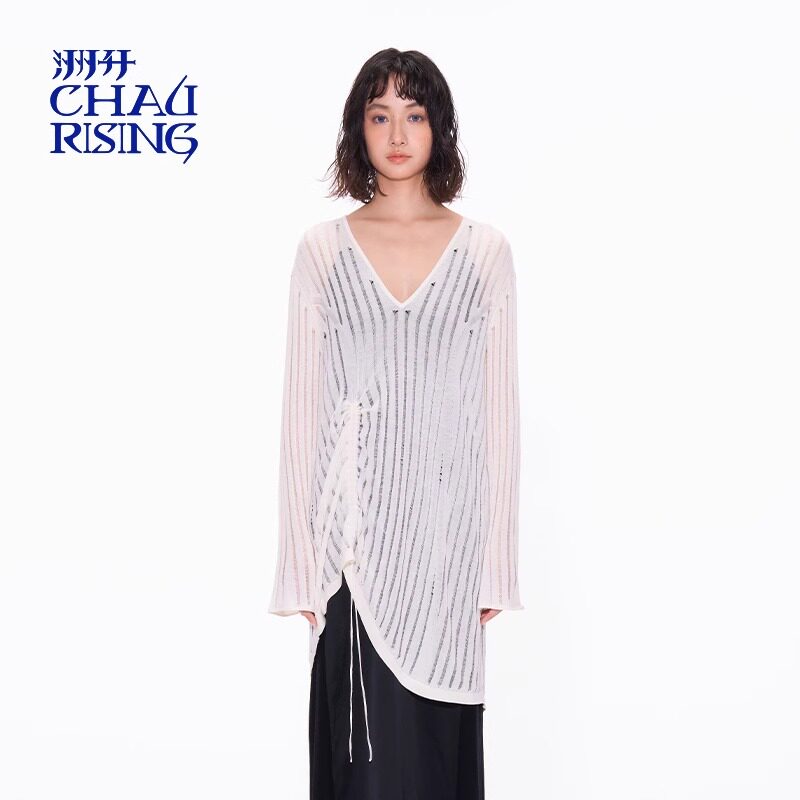 CHAU.RISING/洲升2025夏季新款休闲镂空丝棉长罩衫套头针织衫女士