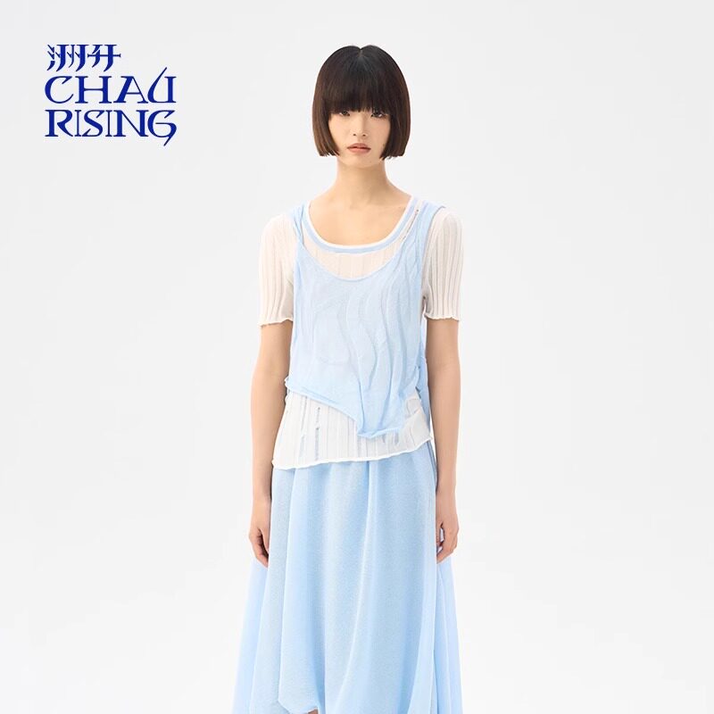 设计师CHAU.RISING/洲升女装开衫薄款多层次撞色针织衫24春夏新款