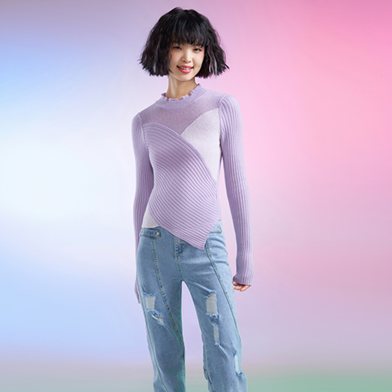 曲线半高领打底衫修身羊绒衫上衣