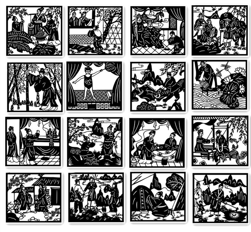 新二十四孝图24刻剪纸底稿电子版图样素材高清学生校园