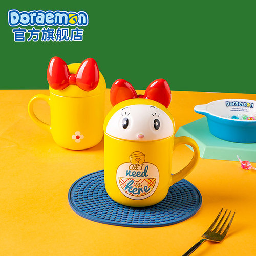 哆啦美蝴蝶结盖杯陶瓷造型杯