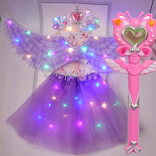 六一发光布艺天使翅膀女童发光表演背饰儿童万圣节彩灯霓虹翅膀