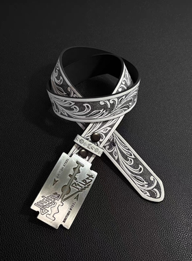 小心袖口「白黑钢纹」Vintage中古西部街头个性潮流复古腰带皮带