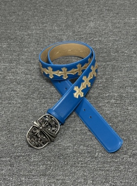 Kzzy「蓝白十字架」vintage中古复古高街个性小众设计腰带皮带